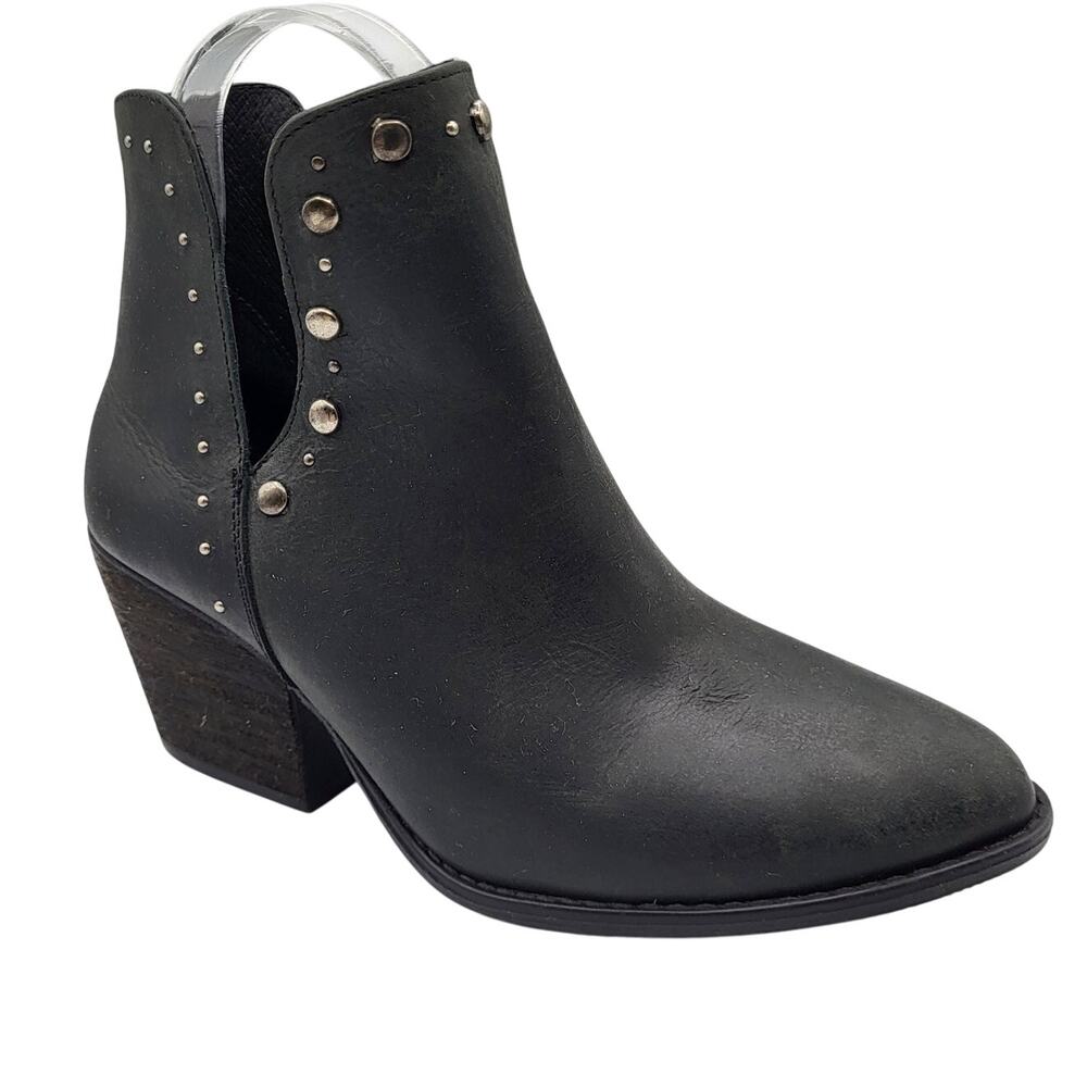 Musse & Cloud Aster Black Studded Leather Bootie 2.5" Stacked Heel Size 7